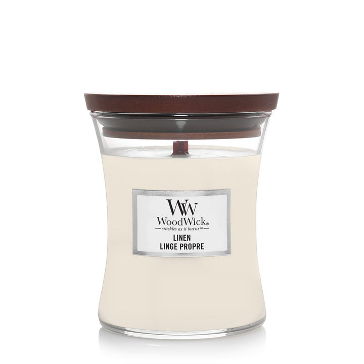 Ароматическая свеча WoodWick средняя, Чистое белье 275 гр