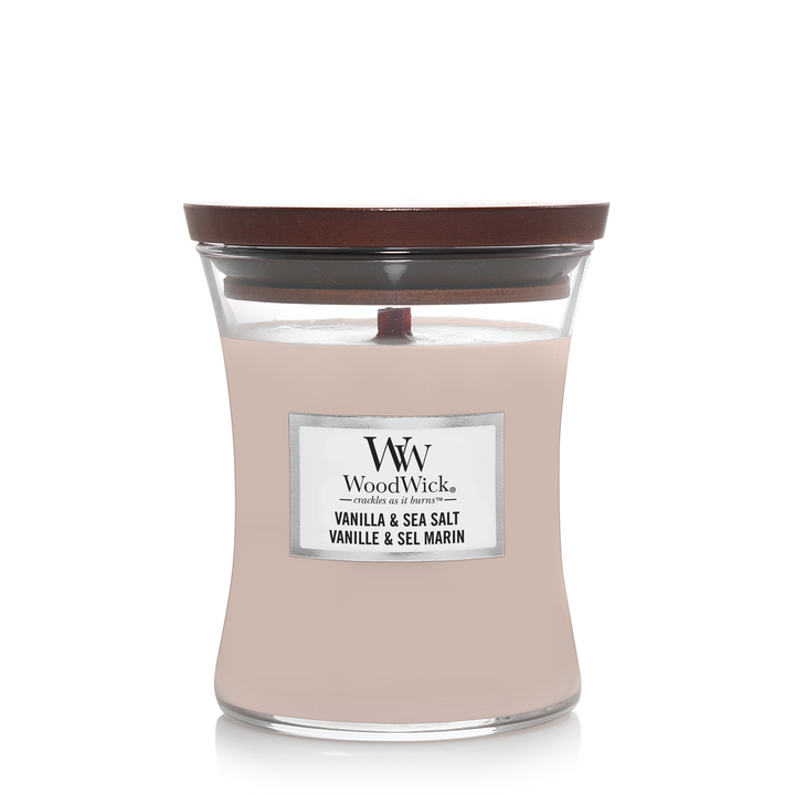 Ароматическая свеча WoodWick средняя, Морская соль и Ваниль 275 гр